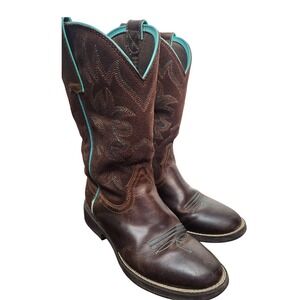 Ariat Dark Brown & Teal Delilah Round Toe Cowboy Boots Western Womens size 7.5
